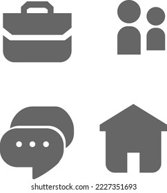 network icon, work icon, message icon, and home icon