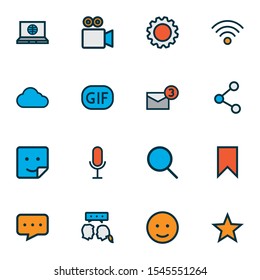 Network Icons Colored Line Set With Voice Chat, Gif Sticker, Emoji And Other Conversation
 Elements. Isolated Vector Illustration Network Icons.