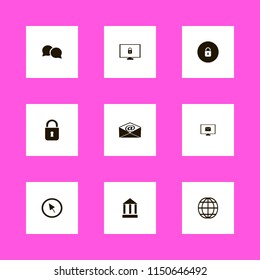 network icons. cursor, bank, speech bubbles and mail vector icons set