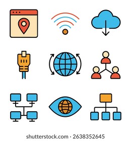 Network icons depict interconnectedness and communication icon illustration element