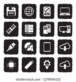 IT And Network Icons. Grunge Black Flat Design. Vector Illustration. 