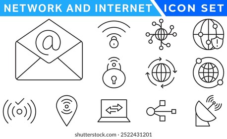 Network icons. Network icon set. Network line icons. Vector illustration. Editable stroke.