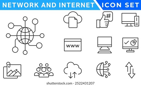 Network icons. Network icon set. Network line icons. Vector illustration. Editable stroke.