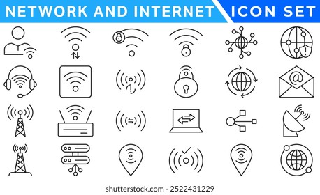 Network icons. Network icon set. Network line icons. Vector illustration. Editable stroke.