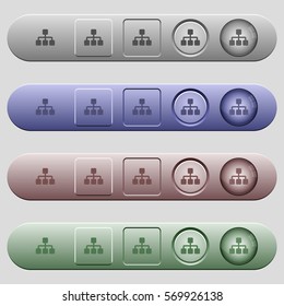 Network icons on rounded horizontal menu bars in different colors and button styles