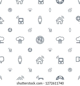 network icons pattern seamless white background. Included editable outline user, no laptop, network connection, laptop signal, cloud protection icons. network icons for web and mobile.