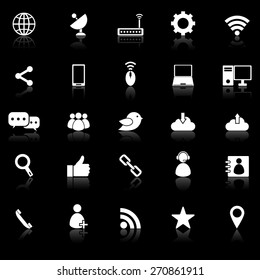 Network icons with reflect on black background, stock vector
