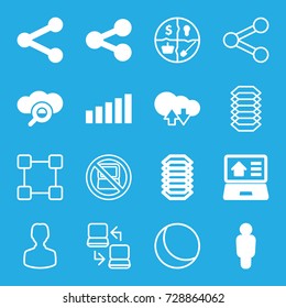 Network icons set. set of 16 network filled and outline icons such as real estate on laptop, signal, electric circuit, marketing, share, cloud download upload, no laptop