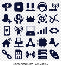 Network icons set. set of 25 network filled icons such as group, holding globe, heart mobile, add friend, operator, globe, sim card, house signal, signal, router, cpu, cpu