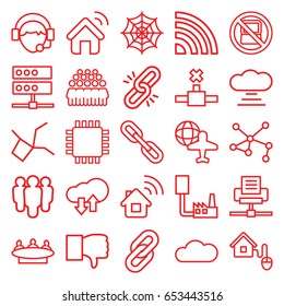 Network icons set. set of 25 network outline icons such as no laptop, spider web, group, globe and plane, connection, operator, cloud, smart home, house signal