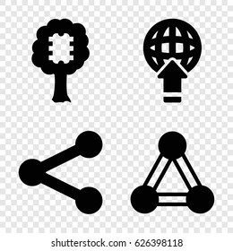 Network icons set. set of 4 network filled icons such as connection, CPU in tree, share