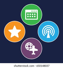Network icons set. set of 4 network filled icons such as globe and plane, star, signal