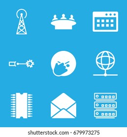 Network icons set. set of 9 network filled and outline icons such as signal tower, group, facepalm emot, envelope, cpu, electric circuit, globe, browser window