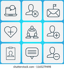 Network icons set with block, badge, delete and other teamwork elements. Isolated vector illustration network icons.