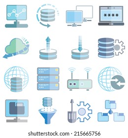 network icons set, blue flat theme design