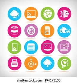 network icons set, circle buttons set