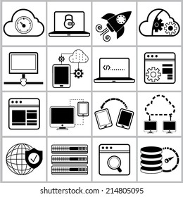 network icons set, cloud computing technology icons set