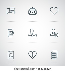 Network Icons Set. Collection Of Add To Favorites, Follow, Ban Person And Other Elements. Also Includes Symbols Such As Mailing, Identity, Mobile.