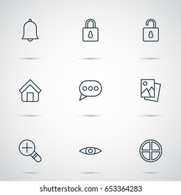 Network Icons Set. Collection Of Alert, Message Bubble, Unlock And Other Elements. Also Includes Symbols Such As Photo, Safeguard, Landscape.