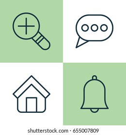 Network Icons Set. Collection Of Alert, Estate, Message Bubble And Other Elements. Also Includes Symbols Such As Siren, Bubble, Magnifier.