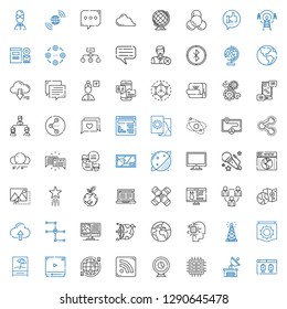 network icons set. Collection of network with browser, satellite dish, cpu, webcam, rss feed, internet, video player, signal, antenna, artificial intelligence. Editable and scalable network icons.