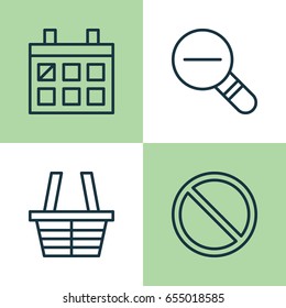 Network Icons Set. Collection Of Calendar, Zoom Out, Shop And Other Elements. Also Includes Symbols Such As Shopping, Block, Zoom.