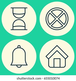 Network Icons Set. Collection Of Estate, Exit, Hourglass And Other Elements. Also Includes Symbols Such As Tabernacle, Sand, Clock.