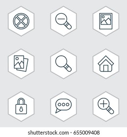 Network Icons Set. Collection Of Exit, Image, Estate And Other Elements. Also Includes Symbols Such As Image, Magnifying, Landscape.