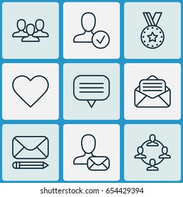 Network Icons Set. Collection Of Follow, Team Organisation, Edit Mail And Other Elements. Also Includes Symbols Such As Letter, User, Reward.