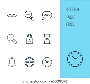 Network Icons Set. Collection Of Glance, Message Bubble, Unlock And Other Elements. Also Includes Symbols Such As Time, Clock, Alert.