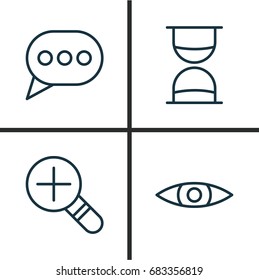 Network Icons Set. Collection Of Glance, Message Bubble, Increase Loup And Other Elements. Also Includes Symbols Such As Hourglass, Zoom, Plus.