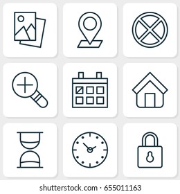 Network Icons Set. Collection Of Hourglass, Increase Loup, Exit And Other Elements. Also Includes Symbols Such As Clock, Estate, Cancel.