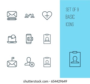 Network Icons Set. Collection Of Identity Card, Edit Mail, Significant Letter And Other Elements. Also Includes Symbols Such As Refuse, Favorites, Pen.