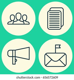 Network Icons Set. Collection Of Internet Site, Society, Bullhorn And Other Elements. Also Includes Symbols Such As Loudspeaker, Bullhorn, Mail.