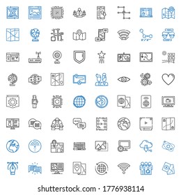 network icons set. Collection of network with map, teamwork, wifi, earth grid, computer, chat, vector, planet, server, image, laptop, earth. Editable and scalable network icons.