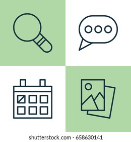 Network Icons Set. Collection Of Message Bubble, Calendar, Landscape Photo Elements. Also Includes Symbols Such As Speech, Image, Bubble.