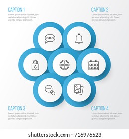 Network Icons Set. Collection Of Message Bubble, Positive, Landscape Photo Elements. Also Includes Symbols Such As Bell, Almanac, Bubble.