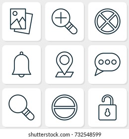 Network Icons Set. Collection Of Message Bubble, Bell, Exit And Other Elements. Also Includes Symbols Such As Plus, Magnifier, Wrong.