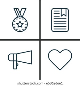 Network Icons Set. Collection Of Note Page, Bullhorn, Medal And Other Elements. Also Includes Symbols Such As Heart, Page, Amplifier.