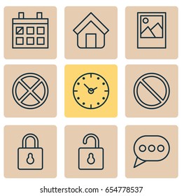 Network Icons Set. Collection Of Obstacle, Estate, Time And Other Elements. Also Includes Symbols Such As Lock, Clock, Message.