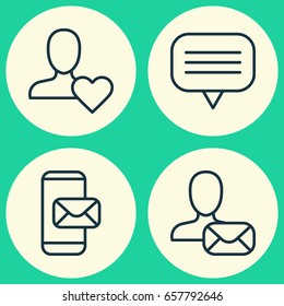 Network Icons Set. Collection Of Online Letter, Text Bubble, Phone Messaging And Other Elements. Also Includes Symbols Such As Mail, Top, Heart.
