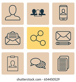 Network Icons Set. Collection Of Publication, Edit Mail, Identity Card And Other Elements. Also Includes Symbols Such As Page, Open, Team.