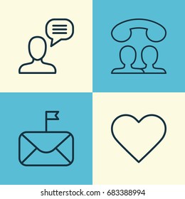 Network Icons Set. Collection Of Significant Letter, Speaking People, Follow And Other Elements. Also Includes Symbols Such As Call, Heart, Speaking.