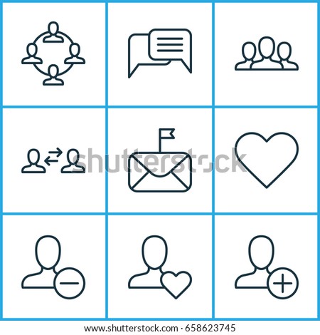Network Icons Set. Collection Of Society, Favorite Person, Online Chatting And Other Elements. Also Includes Symbols Such As Clients, Feelings, Add.