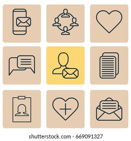 Network Icons Set. Collection Of Team Organisation, Online Chatting, Online Letter And Other Elements. Also Includes Symbols Such As Communication, Badge, Page.