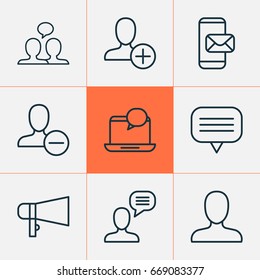 Network Icons Set. Collection Of Text Bubble, Phone Messaging, Bullhorn And Other Elements. Also Includes Symbols Such As Profile, User, Employee.