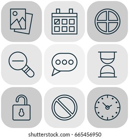 Network Icons Set. Collection Of Time, Calendar, Zoom Out And Other Elements. Also Includes Symbols Such As Zoom, Calendar, Obstacle.