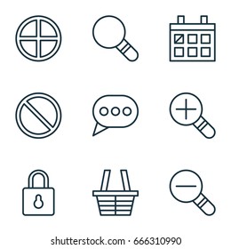 Network Icons Set. Collection Of Zoom Out, Calendar, Research And Other Elements. Also Includes Symbols Such As Lock, Obstacle, Almanac.