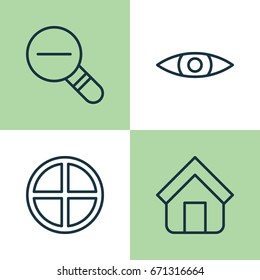 Network Icons Set. Collection Of Zoom Out, Estate, Glance And Other Elements. Also Includes Symbols Such As Rustication, Add, Plus.