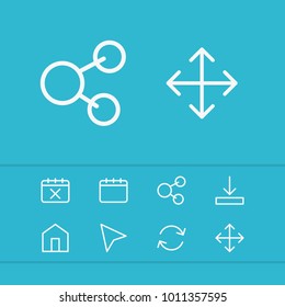 Network icons set with download, share and house elements. Set of network icons and rotate concept. Editable vector elements for logo app UI design.